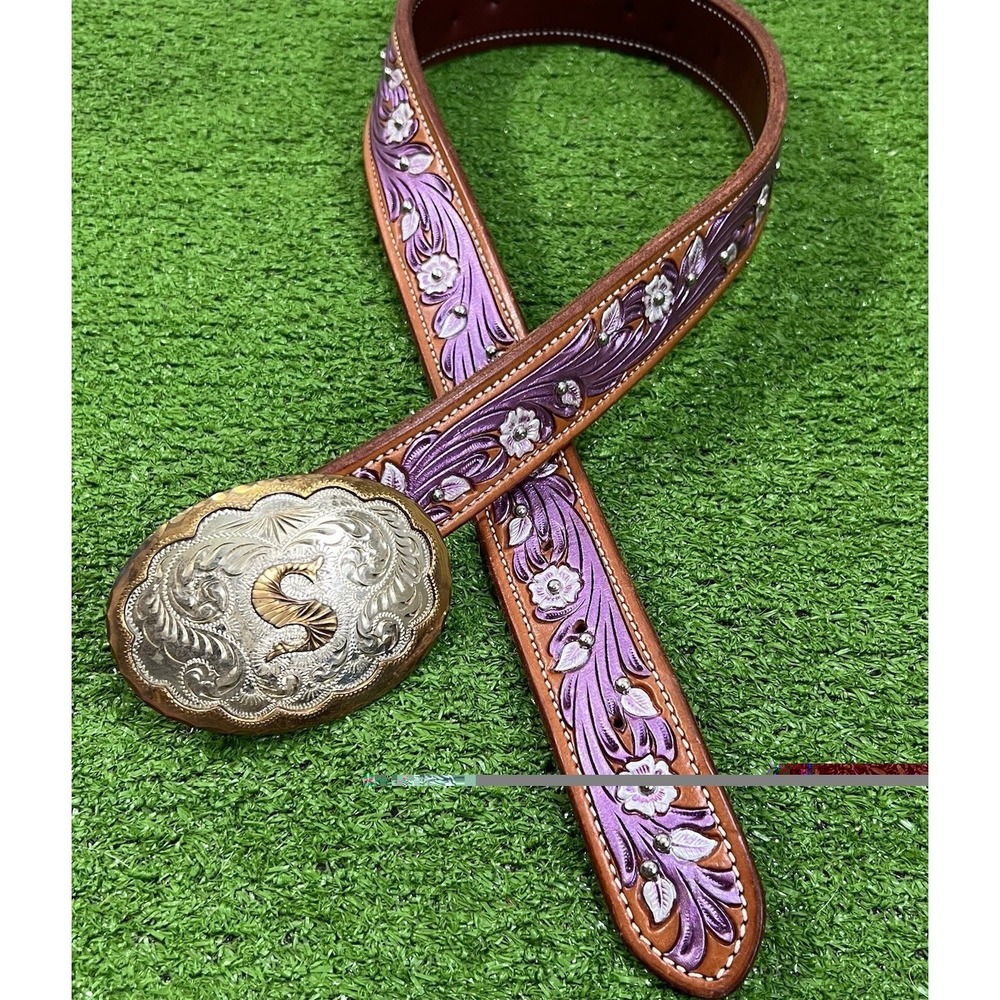Martin Saddlery Leather Belt 30" NWOT Floral Western & Wil-Arne 70s "s" Buckle